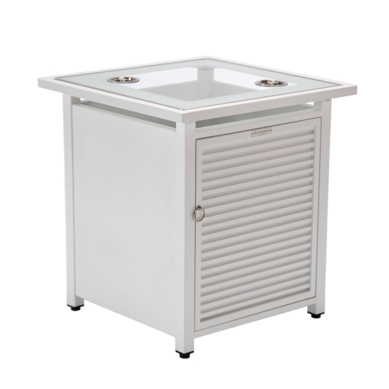 LeisureMod Walbrooke Square Patio Aluminum Fire Pit Table and Tank Holder White