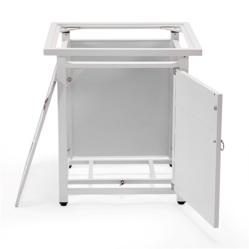 LeisureMod Walbrooke Square Patio Aluminum Fire Pit Table and Tank Holder White