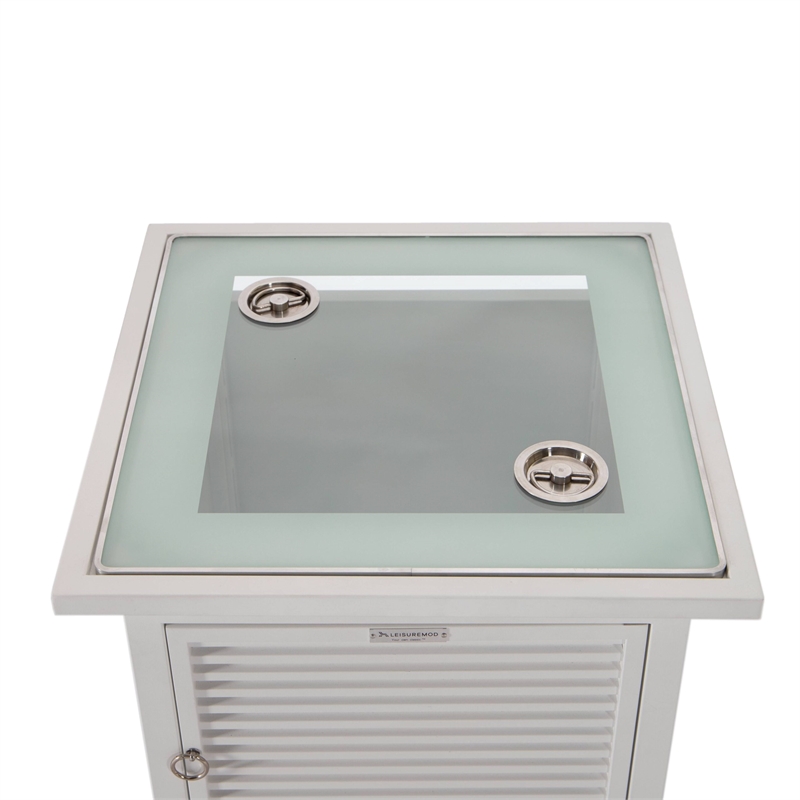 LeisureMod Walbrooke Square Patio Aluminum Fire Pit Table and Tank Holder White