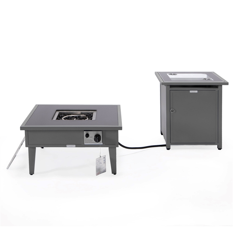 LeisureMod Walbrooke Square Patio Aluminum Fire Pit Table and Tank Holder Gray