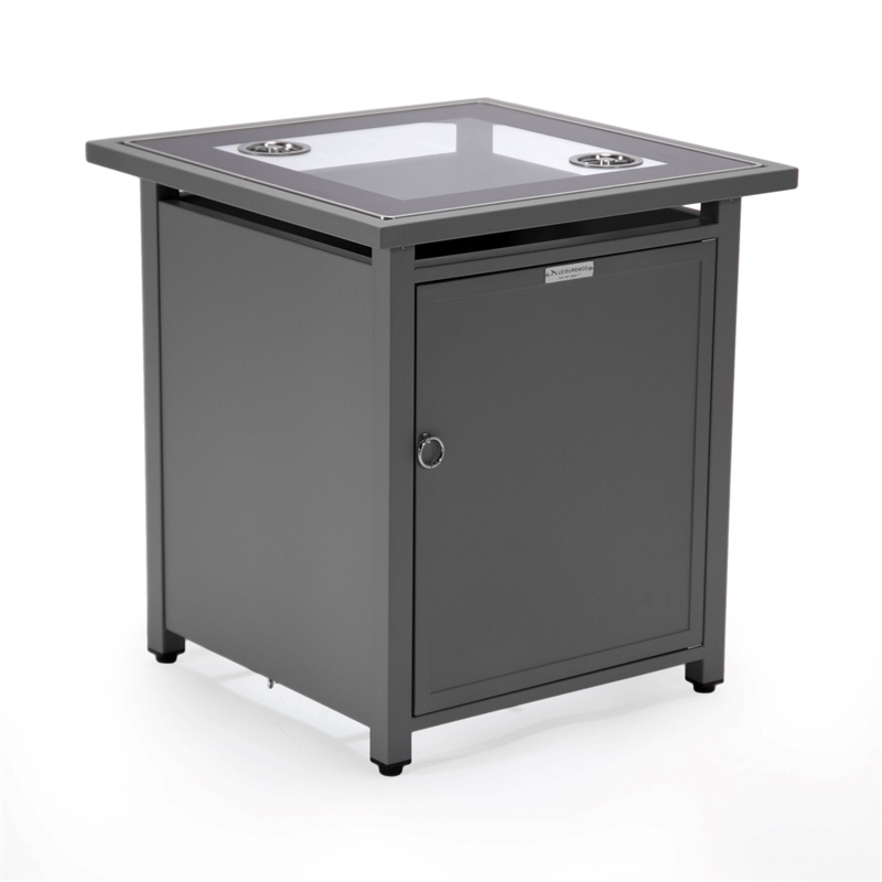 LeisureMod Walbrooke Square Patio Aluminum Fire Pit Table and Tank Holder Gray