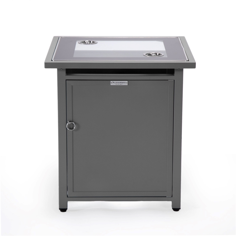 LeisureMod Walbrooke Square Patio Aluminum Fire Pit Table and Tank Holder Gray
