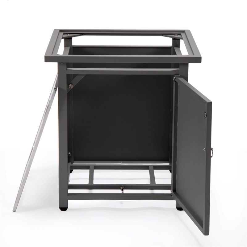 LeisureMod Walbrooke Square Patio Aluminum Fire Pit Table and Tank Holder Gray