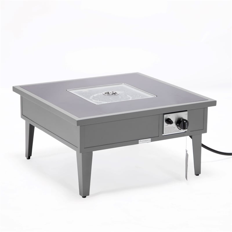 LeisureMod Walbrooke Square Patio Aluminum Fire Pit Table and Tank Holder Gray