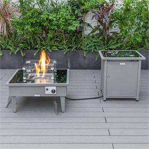 LeisureMod Walbrooke Square Patio Aluminum Fire Pit Table and Tank Holder Gray