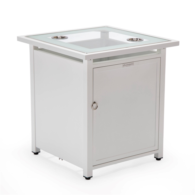 LeisureMod Walbrooke Square Patio Aluminum Fire Pit Table and Tank Holder White