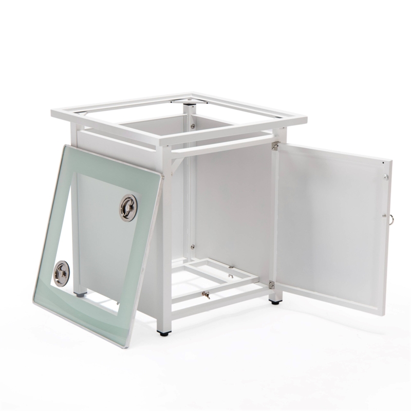 LeisureMod Walbrooke Square Patio Aluminum Fire Pit Table and Tank Holder White