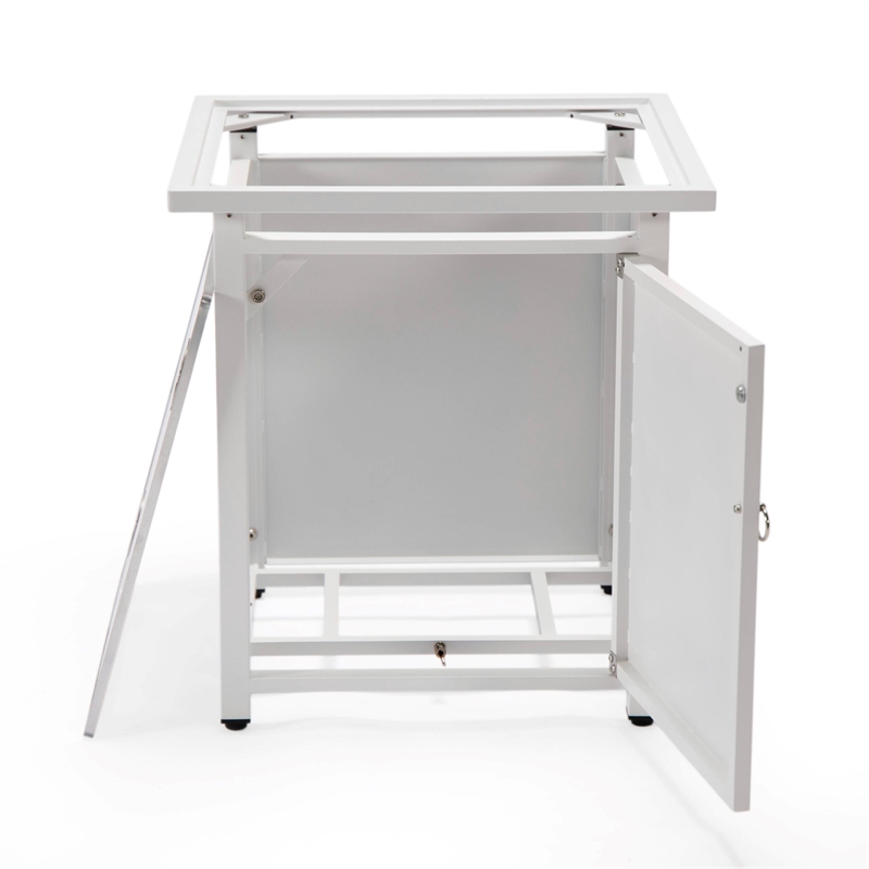 LeisureMod Walbrooke Square Patio Aluminum Fire Pit Table and Tank Holder White