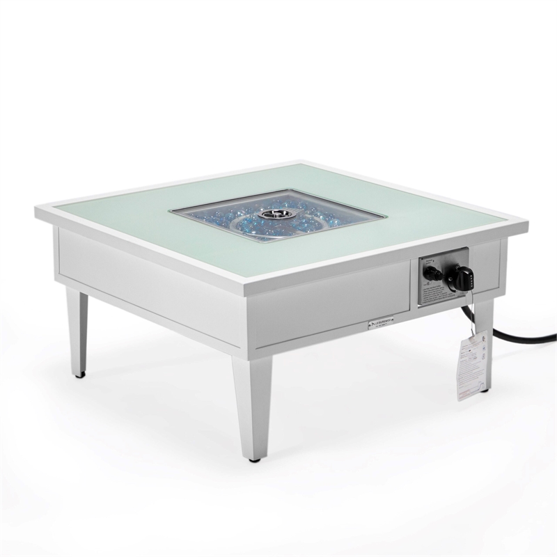LeisureMod Walbrooke Square Patio Aluminum Fire Pit Table and Tank Holder White