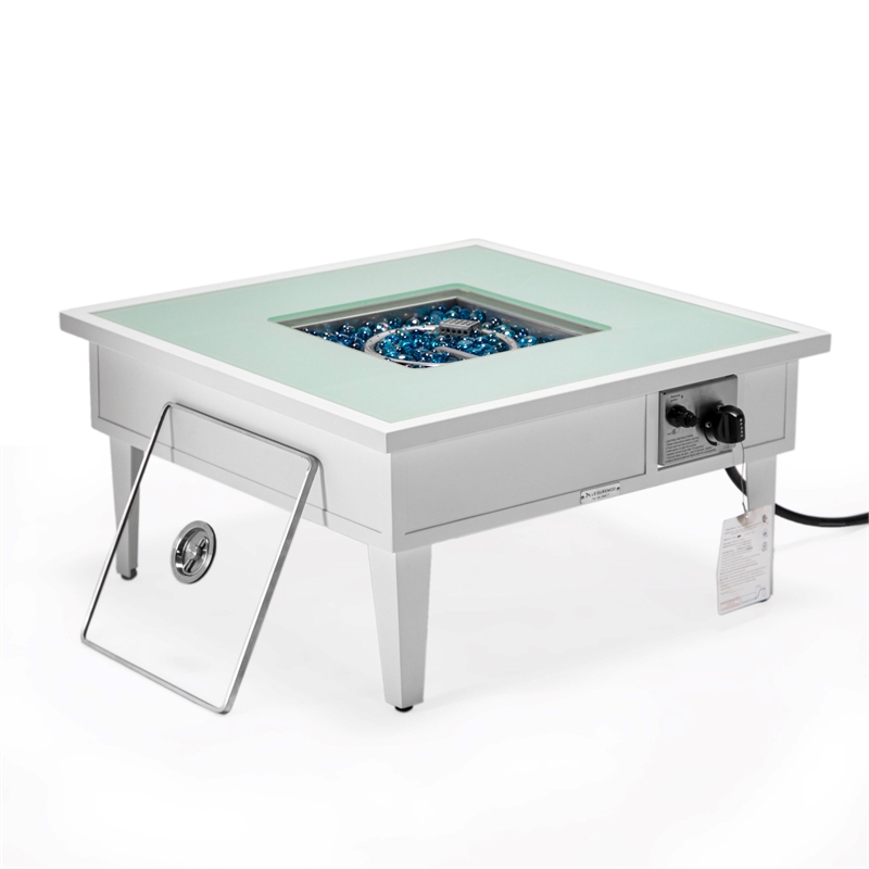 LeisureMod Walbrooke Square Patio Aluminum Fire Pit Table and Tank Holder White