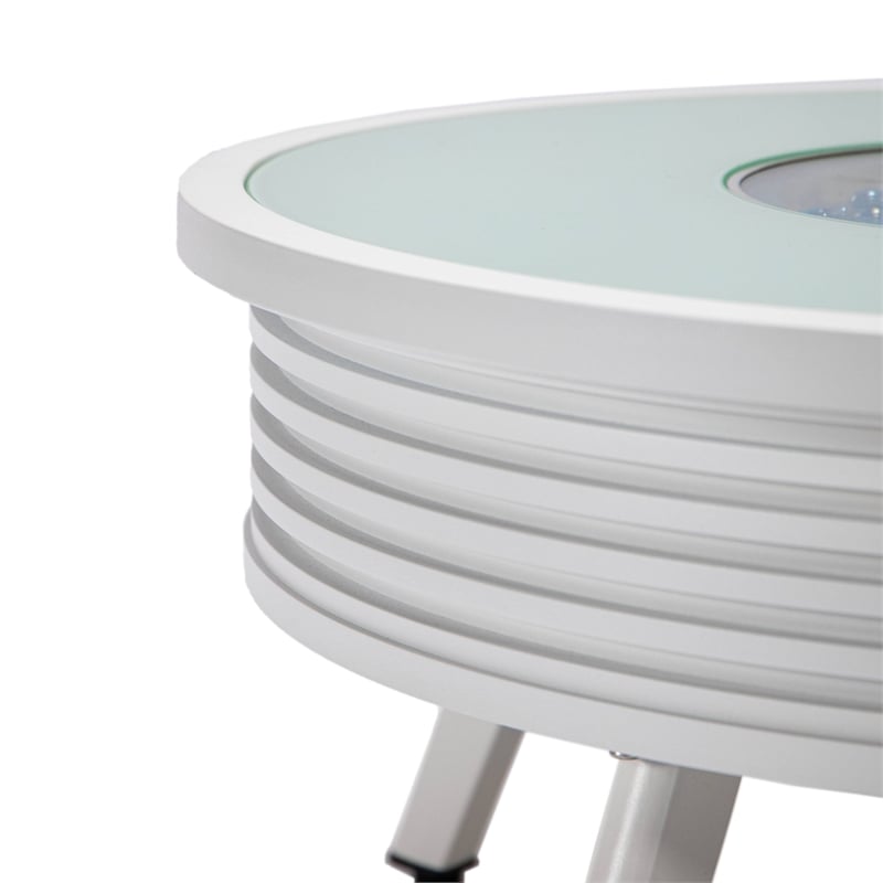 LeisureMod Walbrooke Round Patio Aluminum Fire Pit Table and Tank Holder White