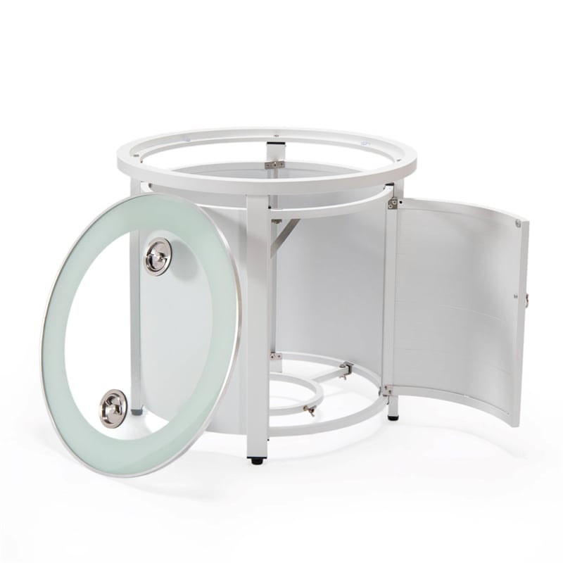 LeisureMod Walbrooke Round Patio Aluminum Fire Pit Table and Tank Holder White