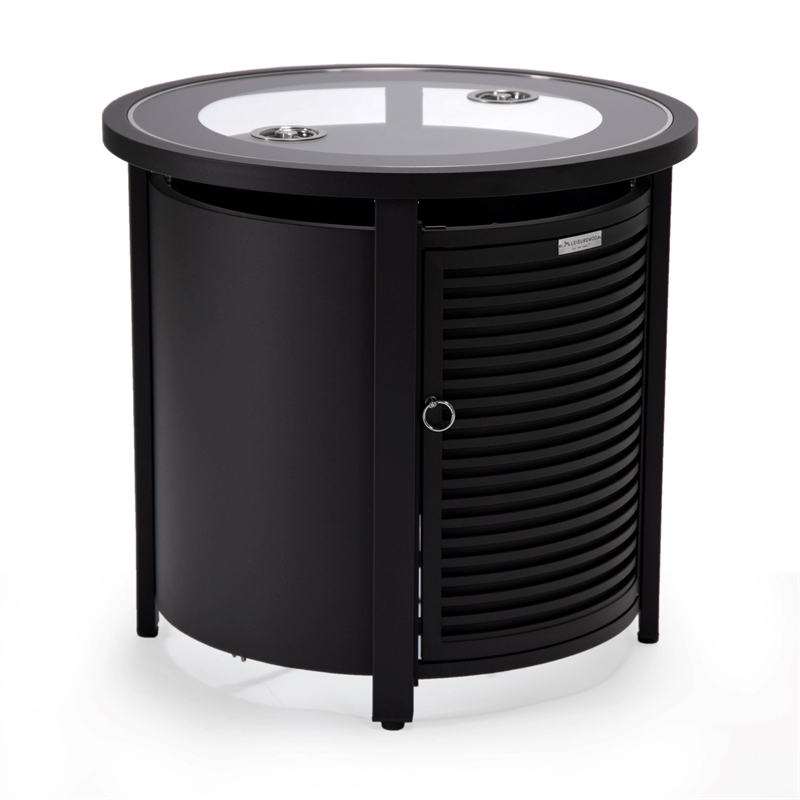 LeisureMod Walbrooke Round Patio Aluminum Fire Pit Table and Tank Holder Black