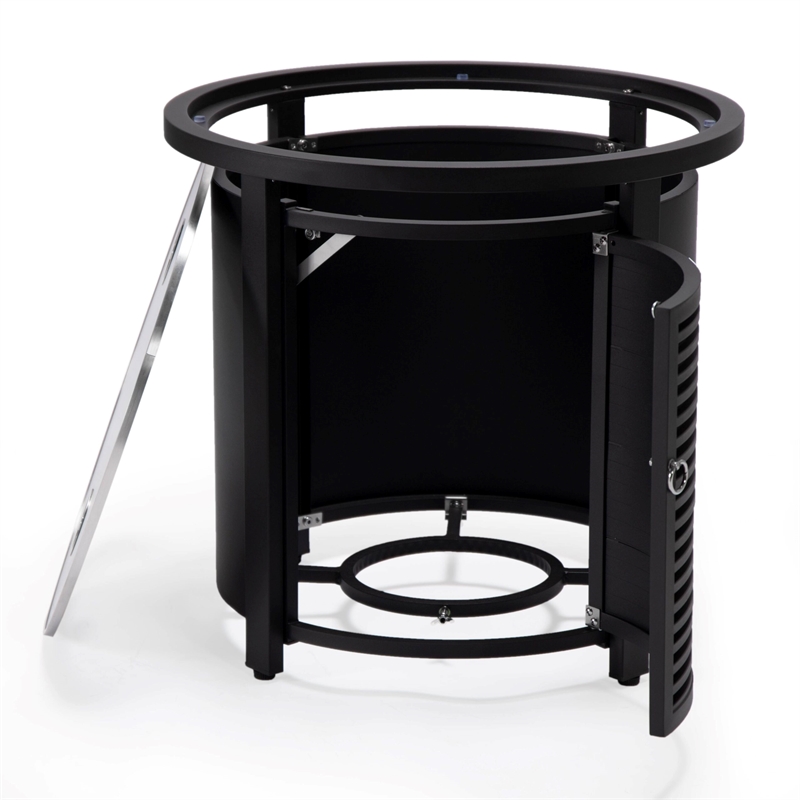 LeisureMod Walbrooke Round Patio Aluminum Fire Pit Table and Tank Holder Black