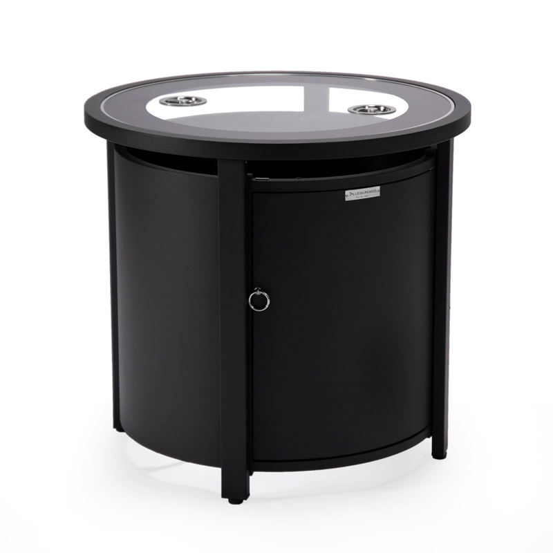 LeisureMod Walbrooke Round Patio Aluminum Fire Pit Table and Tank Holder Black