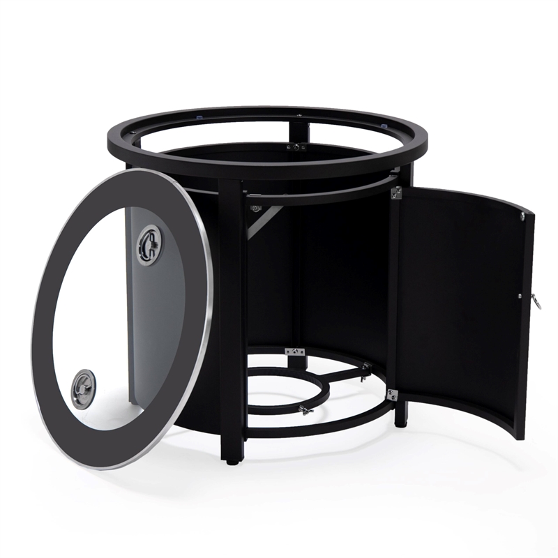 LeisureMod Walbrooke Round Patio Aluminum Fire Pit Table and Tank Holder Black