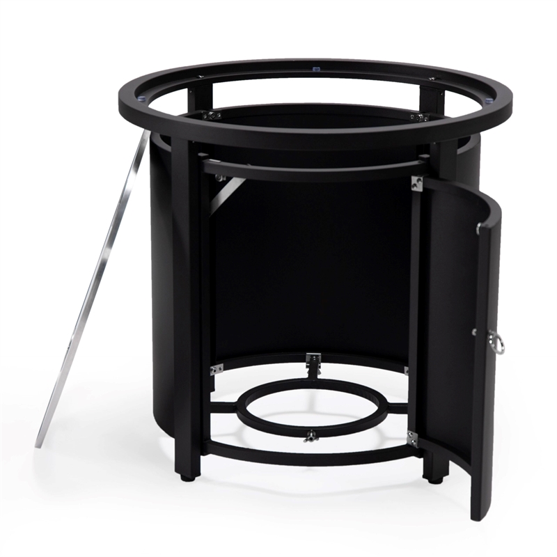 LeisureMod Walbrooke Round Patio Aluminum Fire Pit Table and Tank Holder Black