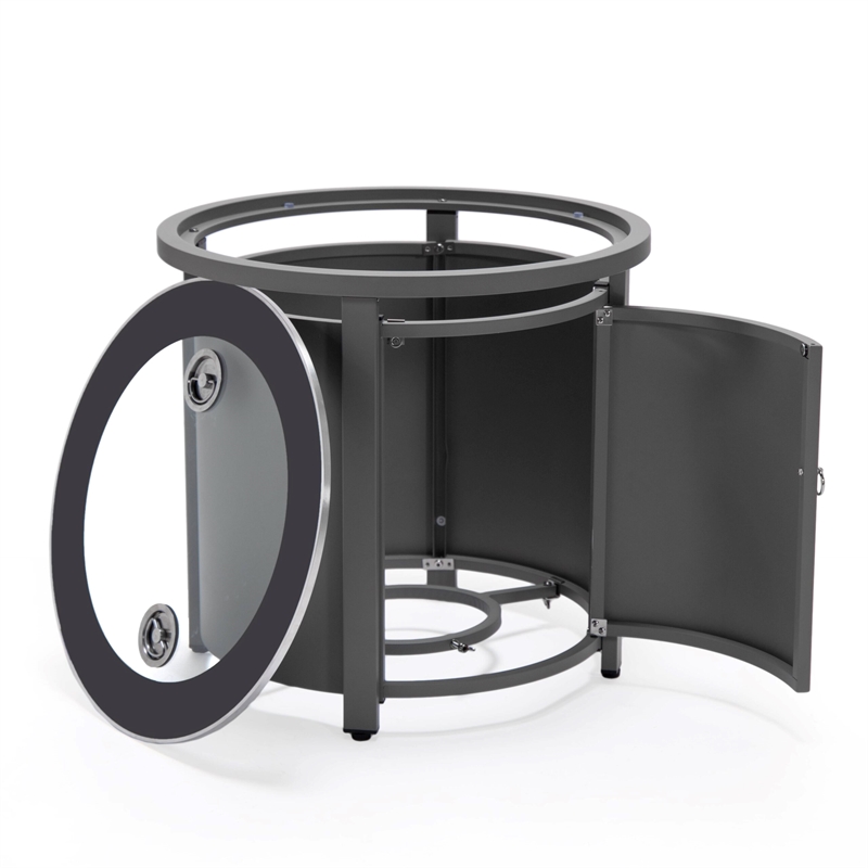 LeisureMod Walbrooke Round Patio Aluminum Fire Pit Table and Tank Holder Gray