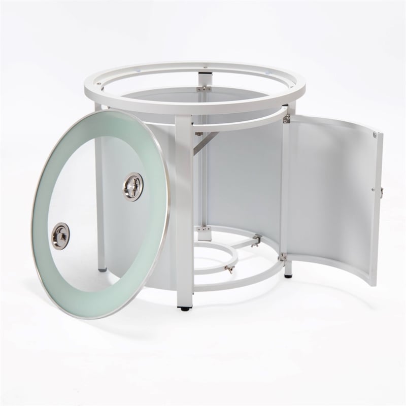 LeisureMod Walbrooke Round Patio Aluminum Fire Pit Table and Tank Holder White