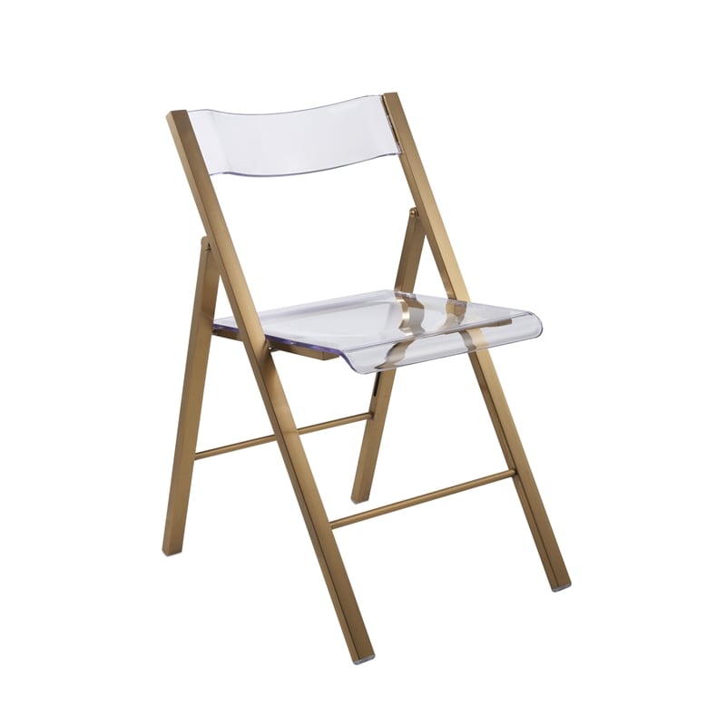 LeisureMod Menno Folding Stainless Steel Dining Chair in Gold/Clear (Set of 2)