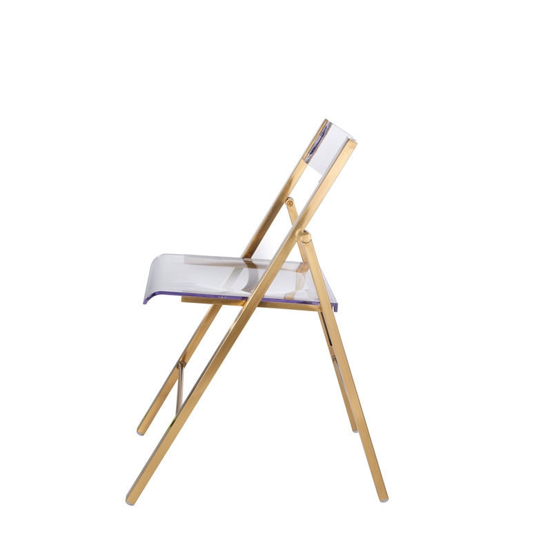 LeisureMod Menno Folding Stainless Steel Dining Chair in Gold/Clear (Set of 2)