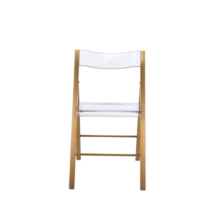 LeisureMod Menno Folding Stainless Steel Dining Chair in Gold/Clear (Set of 2)