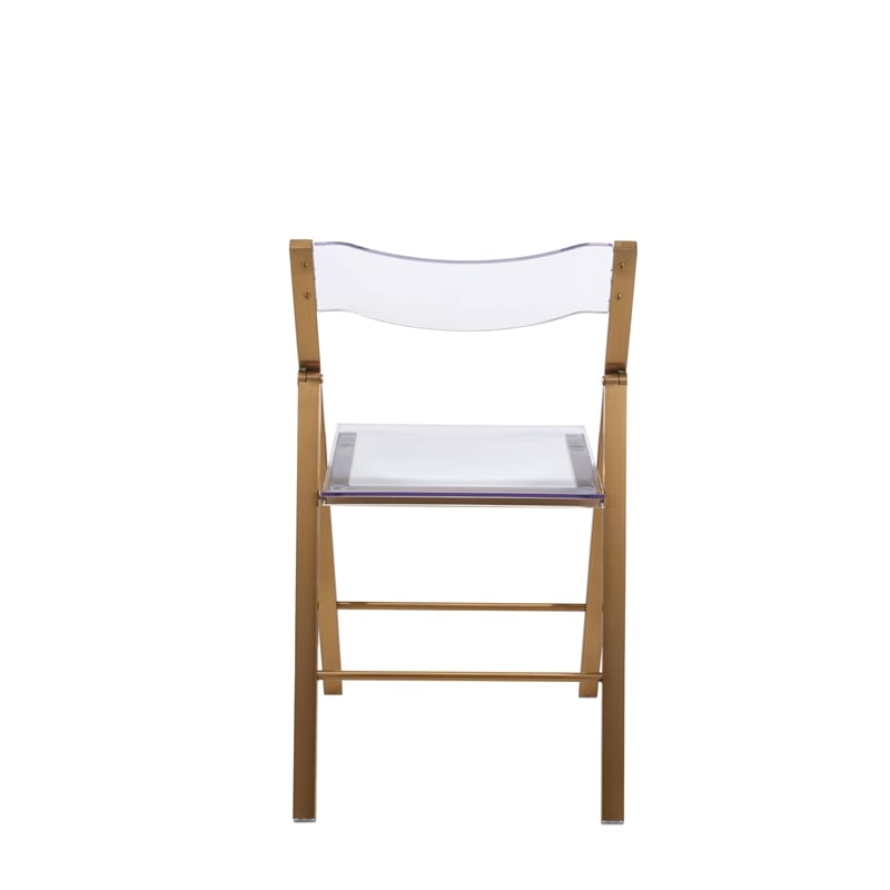 LeisureMod Menno Folding Stainless Steel Dining Chair in Gold/Clear (Set of 2)