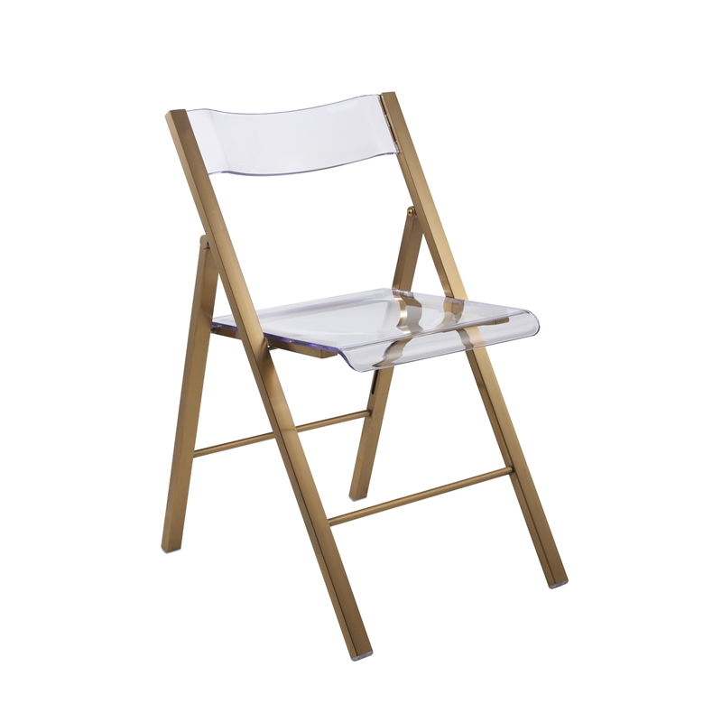 LeisureMod Menno Folding Stainless Steel Dining Chair in Gold/Clear (Set of 4)