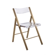 LeisureMod Menno Folding Stainless Steel Dining Chair in Gold/Clear (Set of 4)