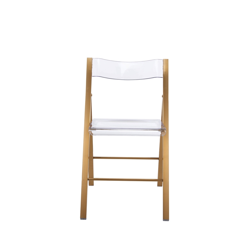 LeisureMod Menno Folding Stainless Steel Dining Chair in Gold/Clear (Set of 4)
