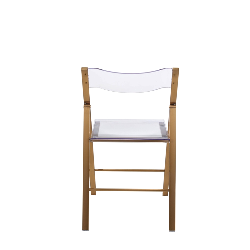 LeisureMod Menno Folding Stainless Steel Dining Chair in Gold/Clear (Set of 4)