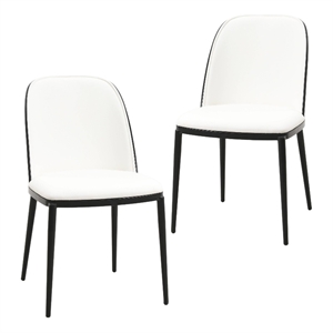 LeisureMod Tule 32.9&quot Leather Dining Side Chair in Black/White (Set of 2)