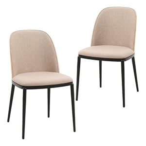 LeisureMod Tule 32.9&quot Wood & Velvet Dining Chair in Natural/Brown (Set of 2)