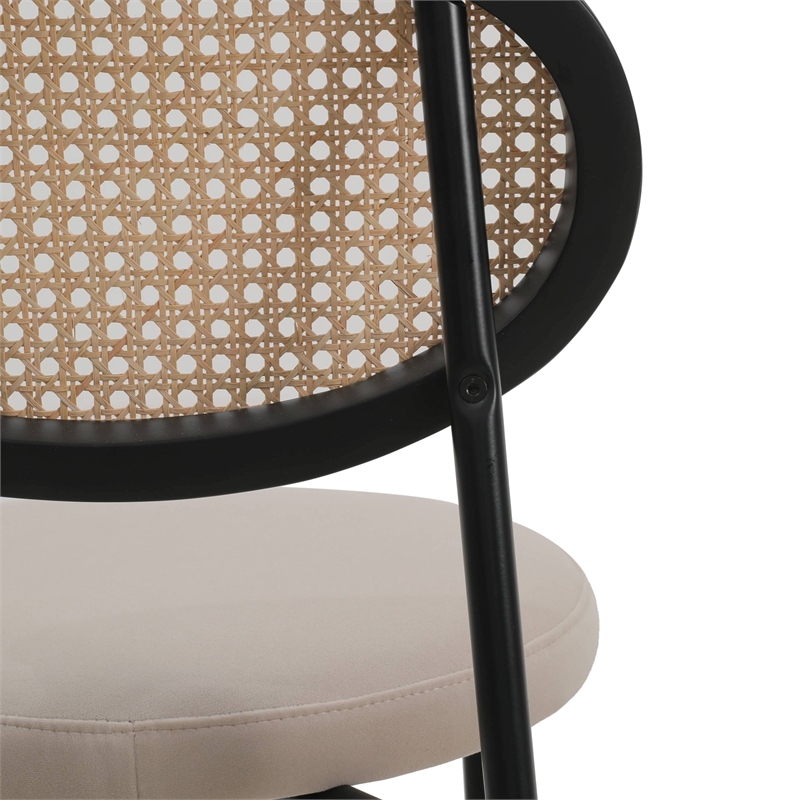 LeisureMod Euston Wicker Bar Stool with Black Metal Frame Set of 2 Beige