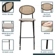 LeisureMod Euston Wicker Bar Stool with Black Metal Frame Set of 2 Beige
