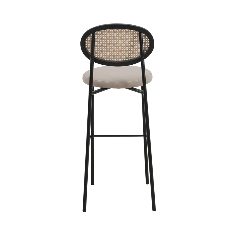 LeisureMod Euston Wicker Bar Stool with Black Metal Frame Set of 2 Beige
