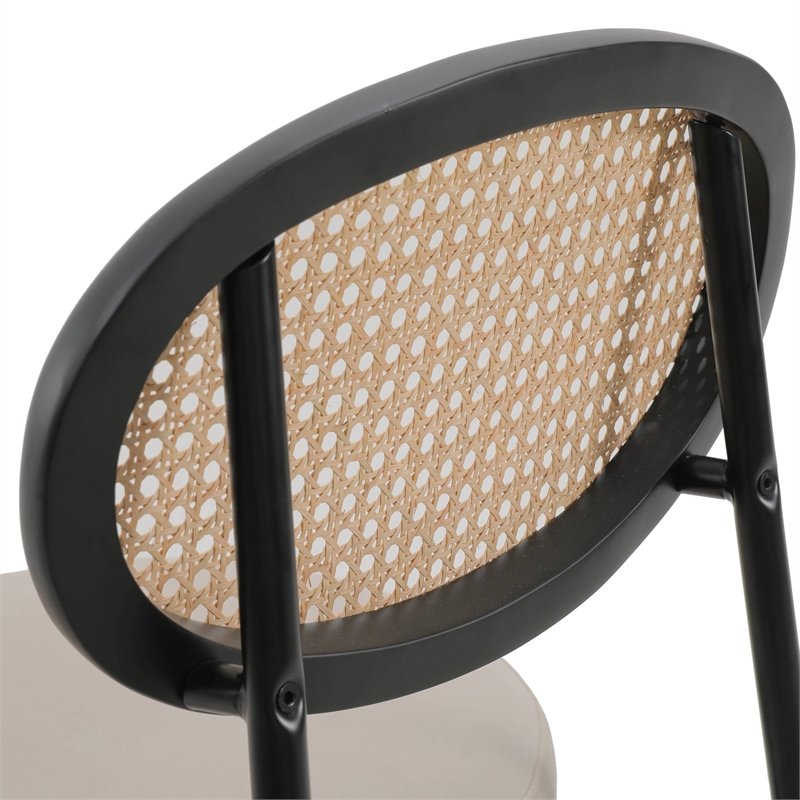 LeisureMod Euston Wicker Bar Stool with Black Metal Frame Set of 2 Beige