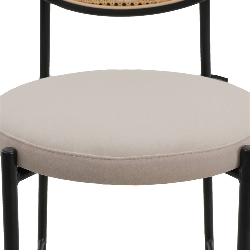 LeisureMod Euston Wicker Bar Stool with Black Metal Frame Set of 2 Beige