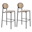 LeisureMod Euston Wicker Bar Stool with Black Metal Frame Set of 2 Beige