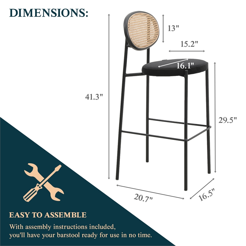 LeisureMod Euston Wicker Bar Stool with Black Metal Frame Set of 2 Black