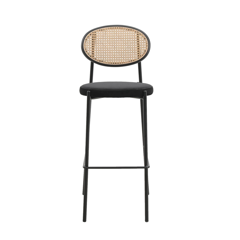 LeisureMod Euston Wicker Bar Stool with Black Metal Frame Set of 2 Black