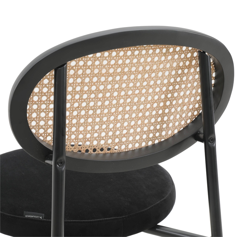 LeisureMod Euston Wicker Bar Stool with Black Metal Frame Set of 2 Black