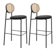 LeisureMod Euston Wicker Bar Stool with Black Metal Frame Set of 2 Black