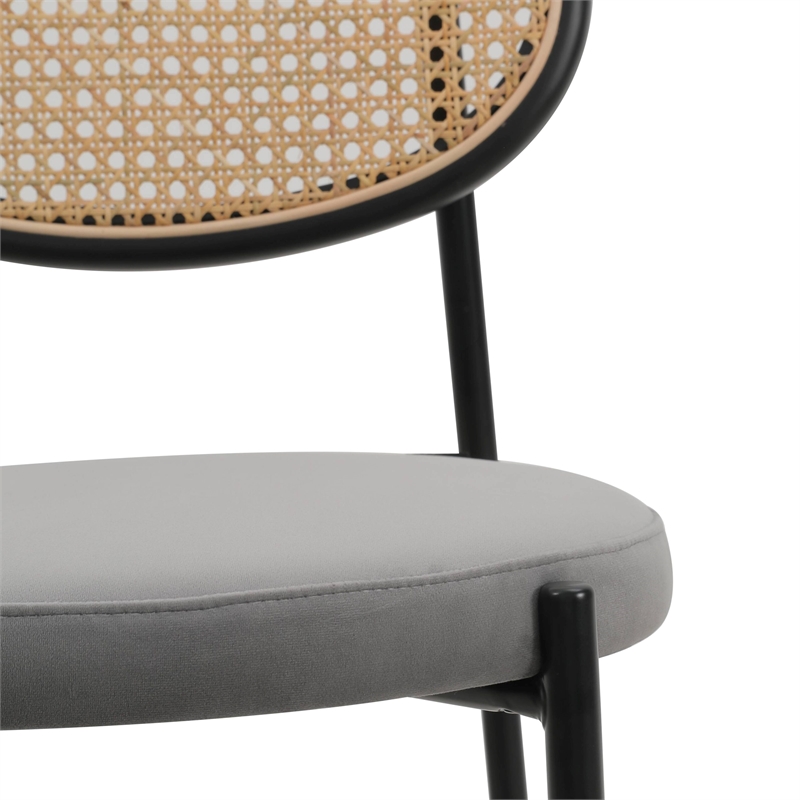 LeisureMod Euston Wicker Bar Stool with Black Metal Frame Set of 2 Gray