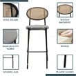 LeisureMod Euston Wicker Bar Stool with Black Metal Frame Set of 2 Gray
