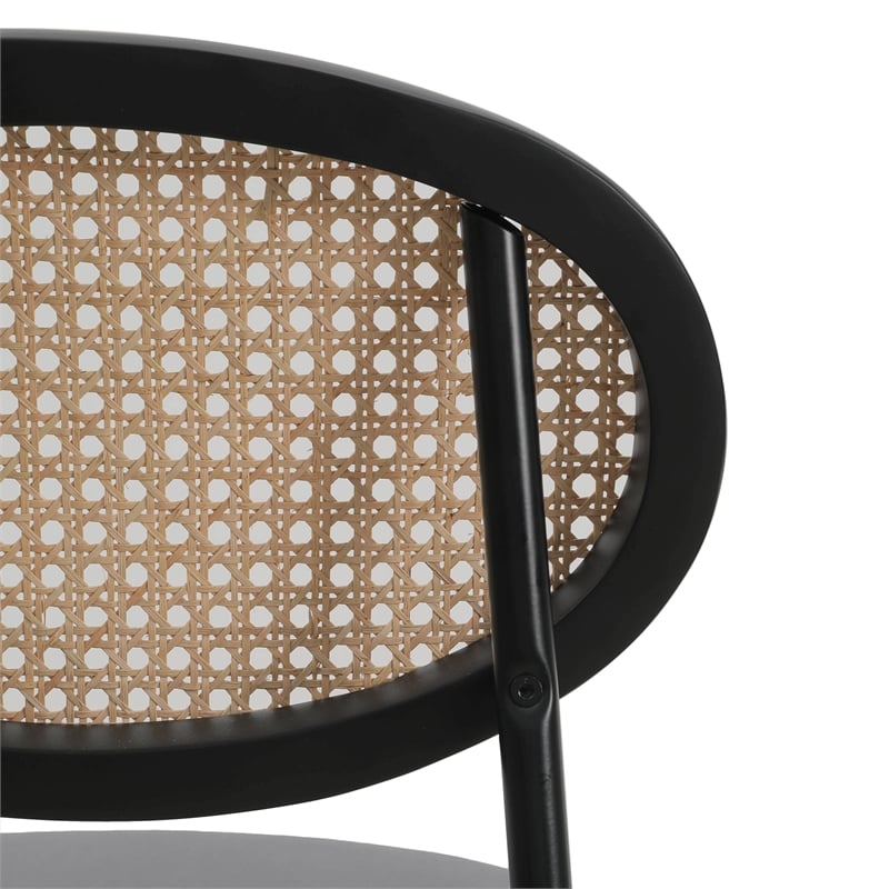 LeisureMod Euston Wicker Bar Stool with Black Metal Frame Set of 2 Gray