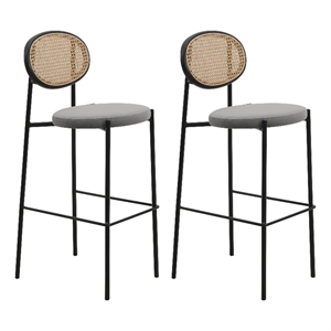 LeisureMod Euston Wicker Bar Stool with Black Metal Frame Set of 2 Gray