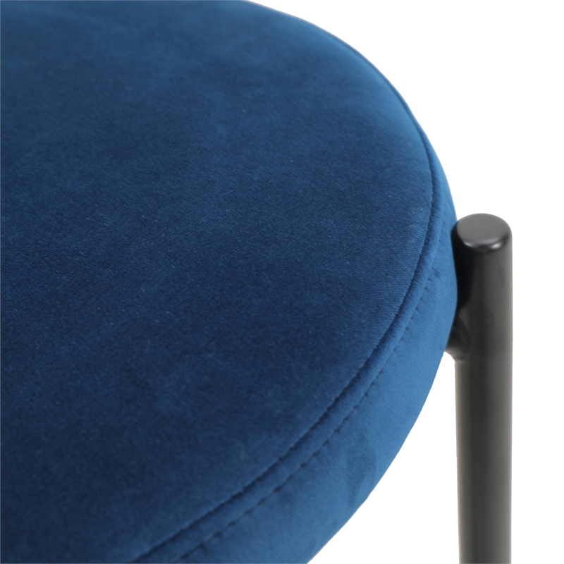 LeisureMod Euston Wicker Bar Stool with Black Metal Frame Set of 2 Navy Blue