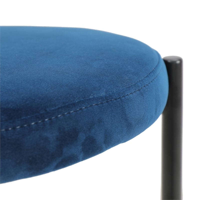 LeisureMod Euston Wicker Bar Stool with Black Metal Frame Set of 2 Navy Blue