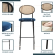 LeisureMod Euston Wicker Bar Stool with Black Metal Frame Set of 2 Navy Blue